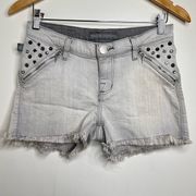 Rock & Republic Pixie Light gray Denim Jean Shorts Size 2 Stud Zipper Details