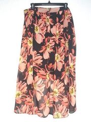 Worthington Floral Print Hi Low Skirt Black Pink