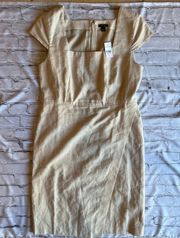 Linen Blend Dress Size 8 NWT NEW Cap Sleeve Neutral Coastal