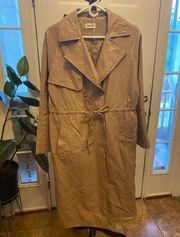 Women's Open Edit Tan Faux Leather Trench Coat Size L