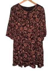 Floral Loose Fitting 3/4 Sleeve Dress Keyhole Tie Neck Flowy Lined M