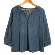 & Other Stories Women’s Chambray Puff Sleeve Snap Button Henley Blouse