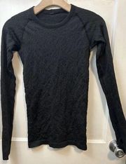 Lululemon Rest Less Pullover Black Textured Long Sleeve Crewneck Top Size XXXS