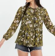 Georgette Peplum Top in Wildblooms WILDFLOWERS KALE