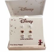 Disney LA Rocks Earrings Minnie Mouse Set Silver Rose Gold Crystal Studs