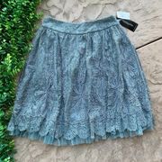 Carmen Marc Valvo Embroidered Beaded Lace Formal Skirt Steel Blue Size 10