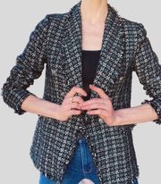 Rachel Zoe Classic Tweed Weave Texture Blazer Jacket Green/Silver Size XS NEW