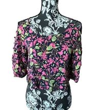 Farm Rio Floral Leave Crop Top Open Sleeves Small