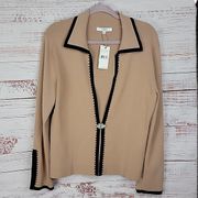 Vertigo Paris Tan Black Rhinestone Broach Split Cuff Women's Cardigan Size XL