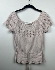 NWT Marie Oliver Oat Boatneck Crochet Short Sleeve Sweater - size S