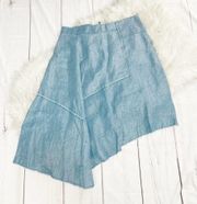 Anthropologie Pilcro & the Letterpress Metallic Blue Asymmetrical Skirt Size 10