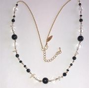 NY Gold Tone Black & Clear Beaded Necklace