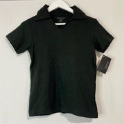 Polo Ultra Club Women’s Short Sleeve Collared Cotton V Neck  Tee Black Sz XS NWT