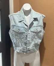 Guess blue denim button up vest