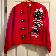 Vintage  Crafted US Flag Red Sweatshirt Cardigan Size S