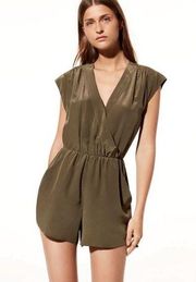 Aritzia Babaton Corbett Olive Green Silk Romper Size XS