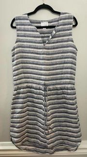 Caslon 100% Linen Chambray Stripe‎ Drawstring Waist Dress Size Small