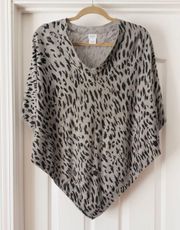 Gray Animal Print V-Neck Poncho