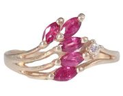 14K YELLOW GOLD 5 MARQUISE SHAPE RUBY RING SZ 5