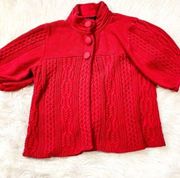 Style & Co Red Sweater Top Button Cotton Knit Size XL