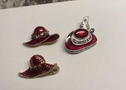 Lot Of 3 Brooch Pins Vintage - Modern Red Hats