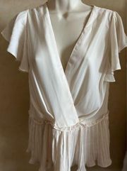 Milk & Honey Ladies Size Large Creme Short Sleeve Polyester Blouse