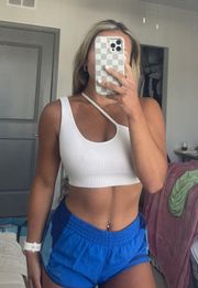 Cross Strap White Ribbed Sports Bra