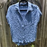JANE + DELANCEY Blue Crinkled Plaid Shirt Top Size L