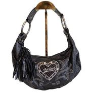 Ariat Women's Black Leather Bejeweled Hobo Shoulder Satchel Tote Handbag