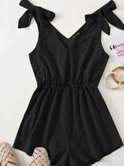 SheIn Black Romper Shoulder Tie Straps