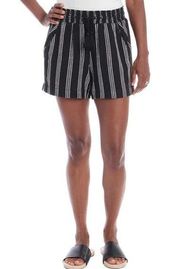 BRIGGS NEW YORK WOMEN'S LINEN BLEND PULL ON SUMMER SHORTS BLK WHITE BEACH BOHO S