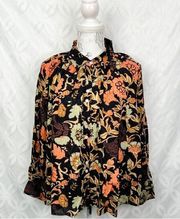 Roller Rabbit Taos Adrianna Floral Woven Camp Collar Long Sleeve Top NWT Sz S