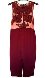 Iris Crop Sheer Top Womens Romper Size 3XL Burgundy Red Floral Lace Sleeveless