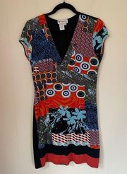 Papillon short sleeve dress bold colorful prints V-neck women’s size M