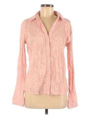 Apt 9 Shirt M Button Down Semi-Sheer Crinkle Burnout Pastel Pink Office Wet Look