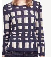 Merino Wool Blend Lattice Knit Topper Sweater Blue Gold Size Large