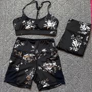 Charlotte Russe Refuge 3 Piece Exercise Outfit Set - Black and Silver