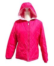 hot pink/pink reversible hooded puffer jacket, size XL 14/16