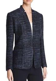 NWT Elie Tahari Tori Metallic Tweed Blazer Jacket Black/Blue Size 2