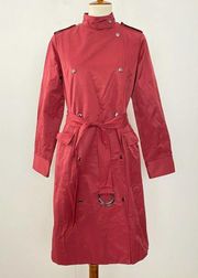 Halogen Womens Patch Pocket Trench Coat Belted Long Sleeve Red S Small