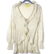 Cardigan Ruffle Knit Womens Sweater Cream Gold Sparkle