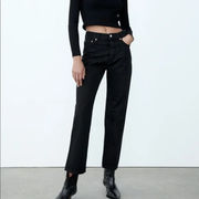 ZARA  Nicholas Straight Leg Jeans High Waisted Black 4