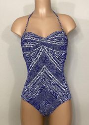 New..Robin Picone blue and white bandeau swimsuit. NWOT