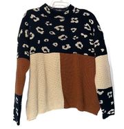 Andree Leopard & Color Block Sweater Medium