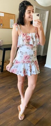 Mod Boutique NWT White & Pink Floral Mini Dress W/Ruffle Hem