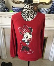 Disney  Minnie Mouse Juniors Long Sleeve Tee Shirt Top Size S Red Poly Blend