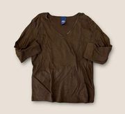 High Sierra 3/4 Sleeve V-Neck Top Brown M