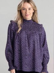 Barbour Midhurst Floral Long Sleeve Flowy Blouse Purple 6