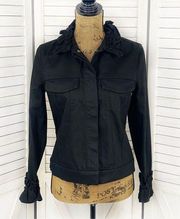 J Brand Simone Rocha Ruffle Trim Denim Slim Jacket Black Small