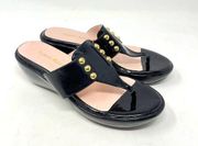 Taryn Rose Talisa Black Patent Leather Thong Wedge Sandal Size US 6